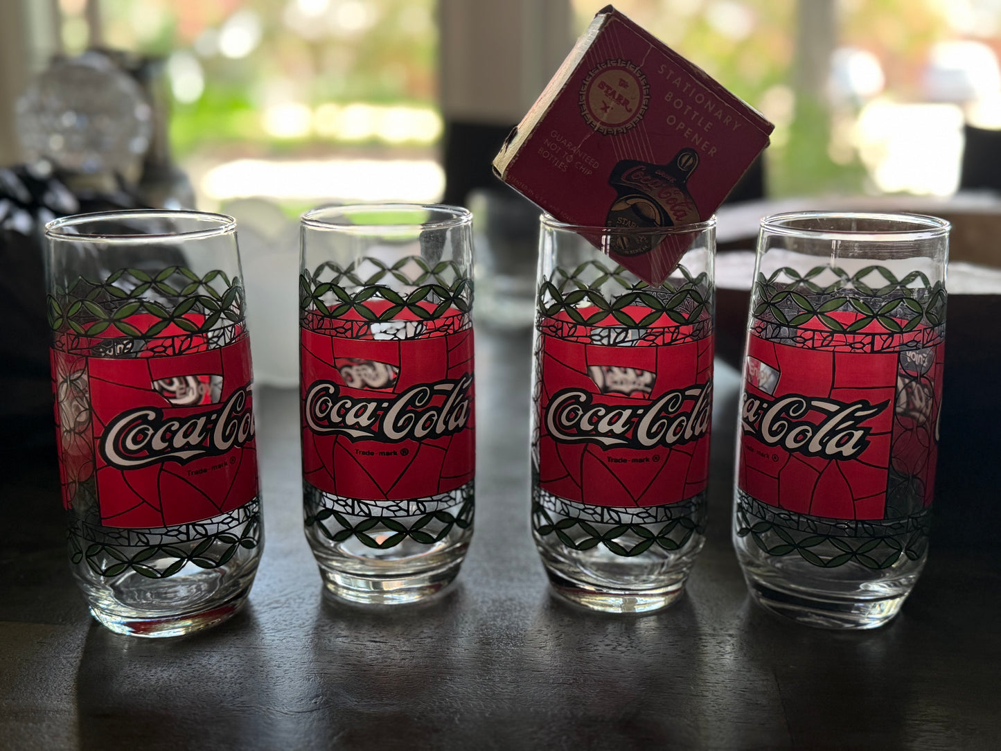 Vintage Coca Cola glass tumbler (set of 4) with (1943-1970) Starr X vintage bottle opener