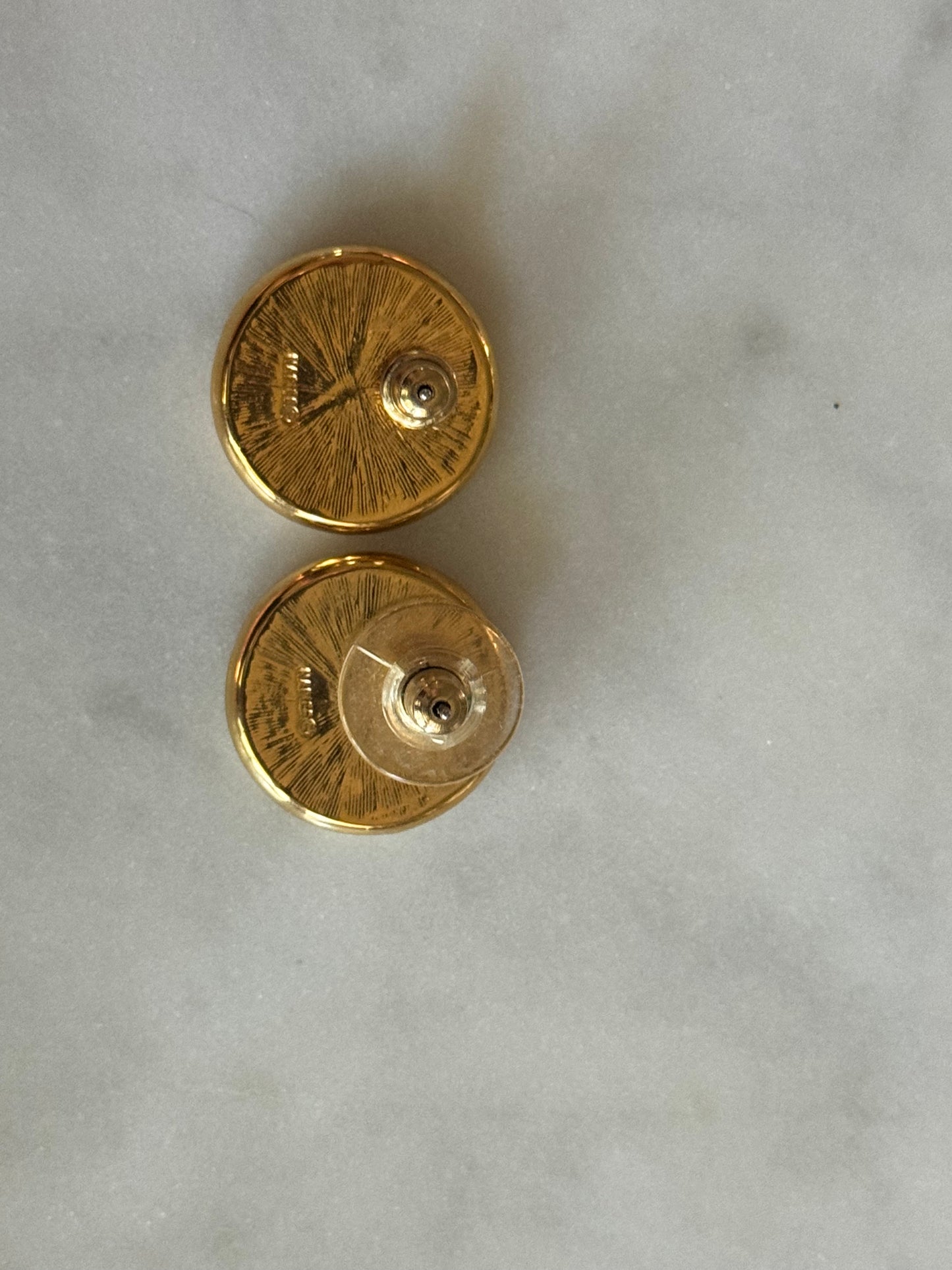 Vintage Napier Omega Black and Gold Tone Geometric Necklace, circa 1980s with Napier Black Circle Stud Earrings with Gold Tone Metal Accent Rim