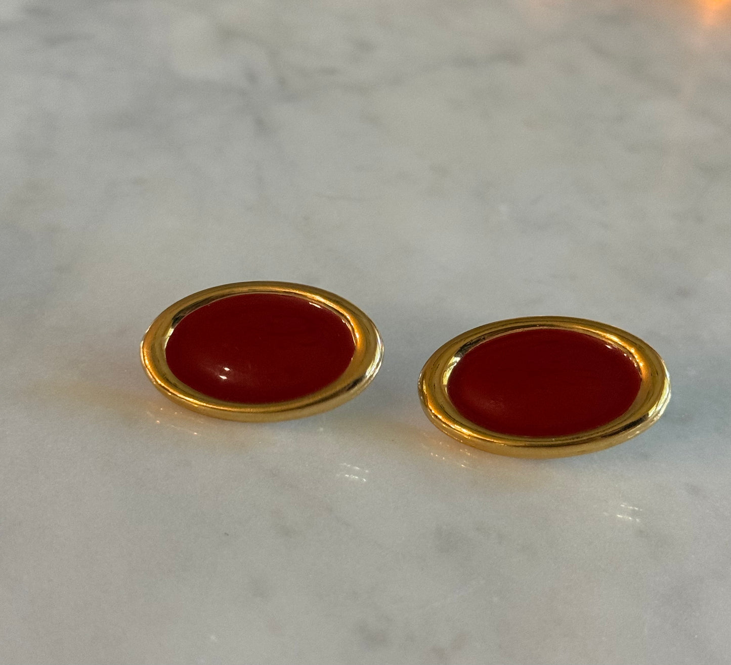 Vintage Monet Gold Tone with Red Enamel Oval Earrings