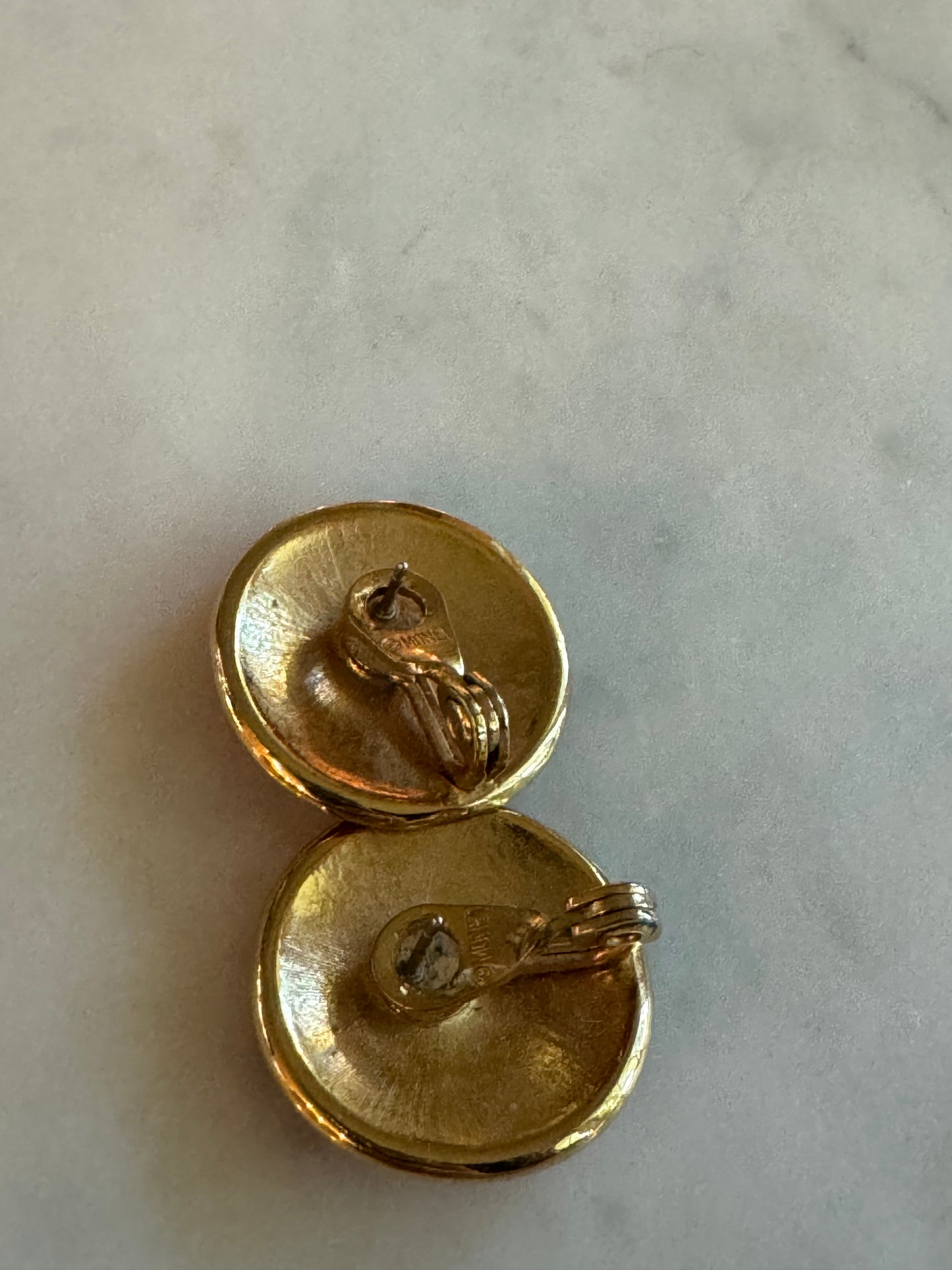 Vintage Monet Gold Tone Swirl Red Enamel Earrings