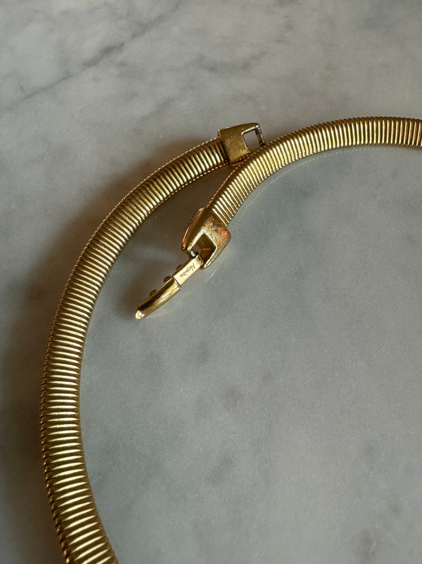 Vintage Napier Omega Black and Gold Tone Geometric Necklace, circa 1980s with Napier Black Circle Stud Earrings with Gold Tone Metal Accent Rim