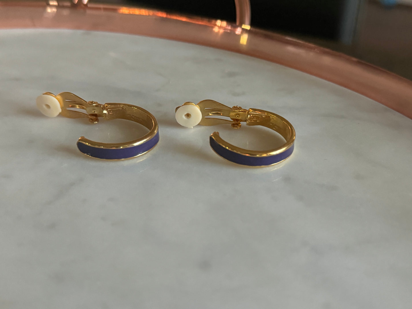 Vintage Navy and Gold Hoop Clip-On Earrings