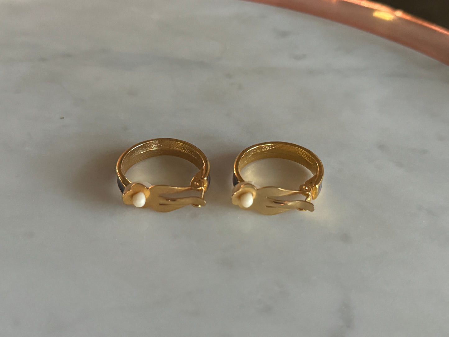 Vintage Navy and Gold Hoop Clip-On Earrings