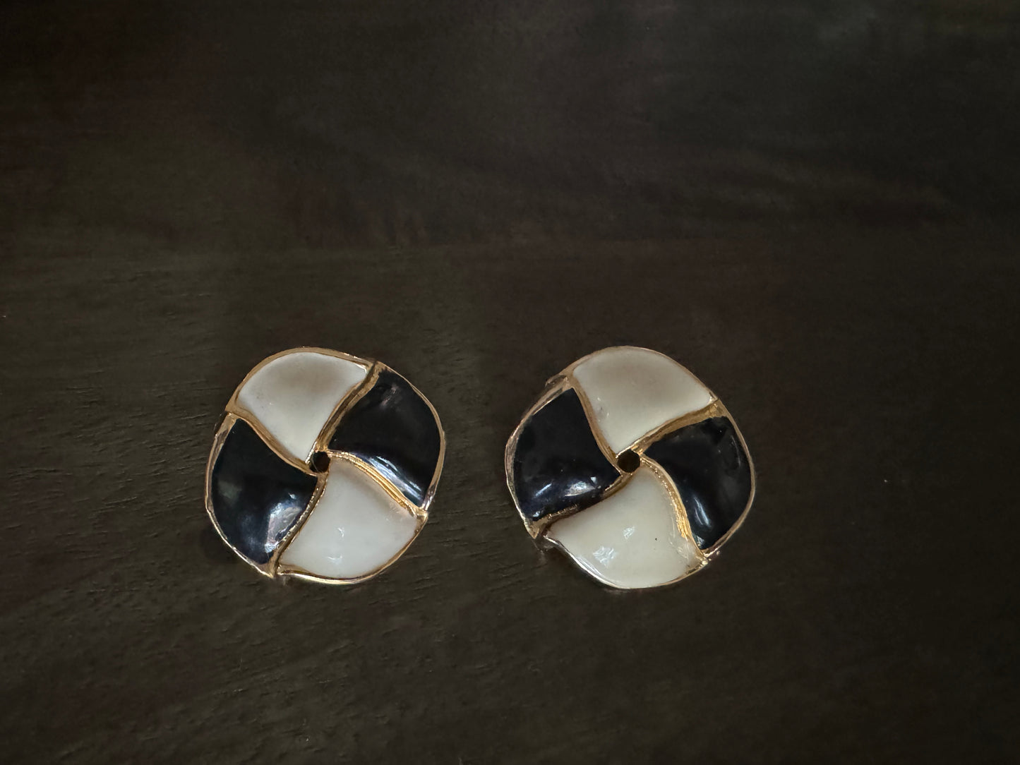 Vintage Black and Ivory Enamel Clip-on Earrings