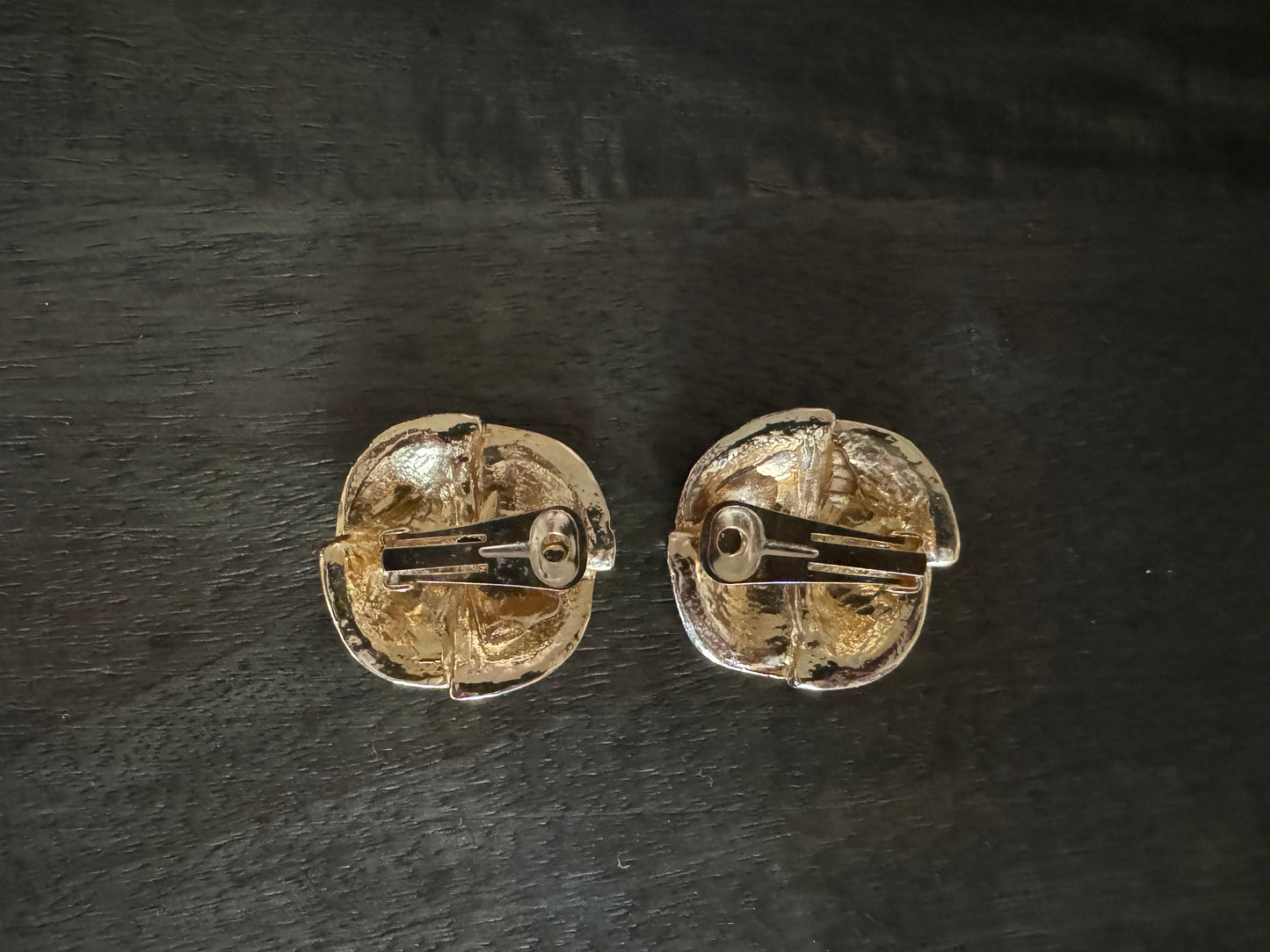 Vintage Black and Ivory Enamel Clip-on Earrings