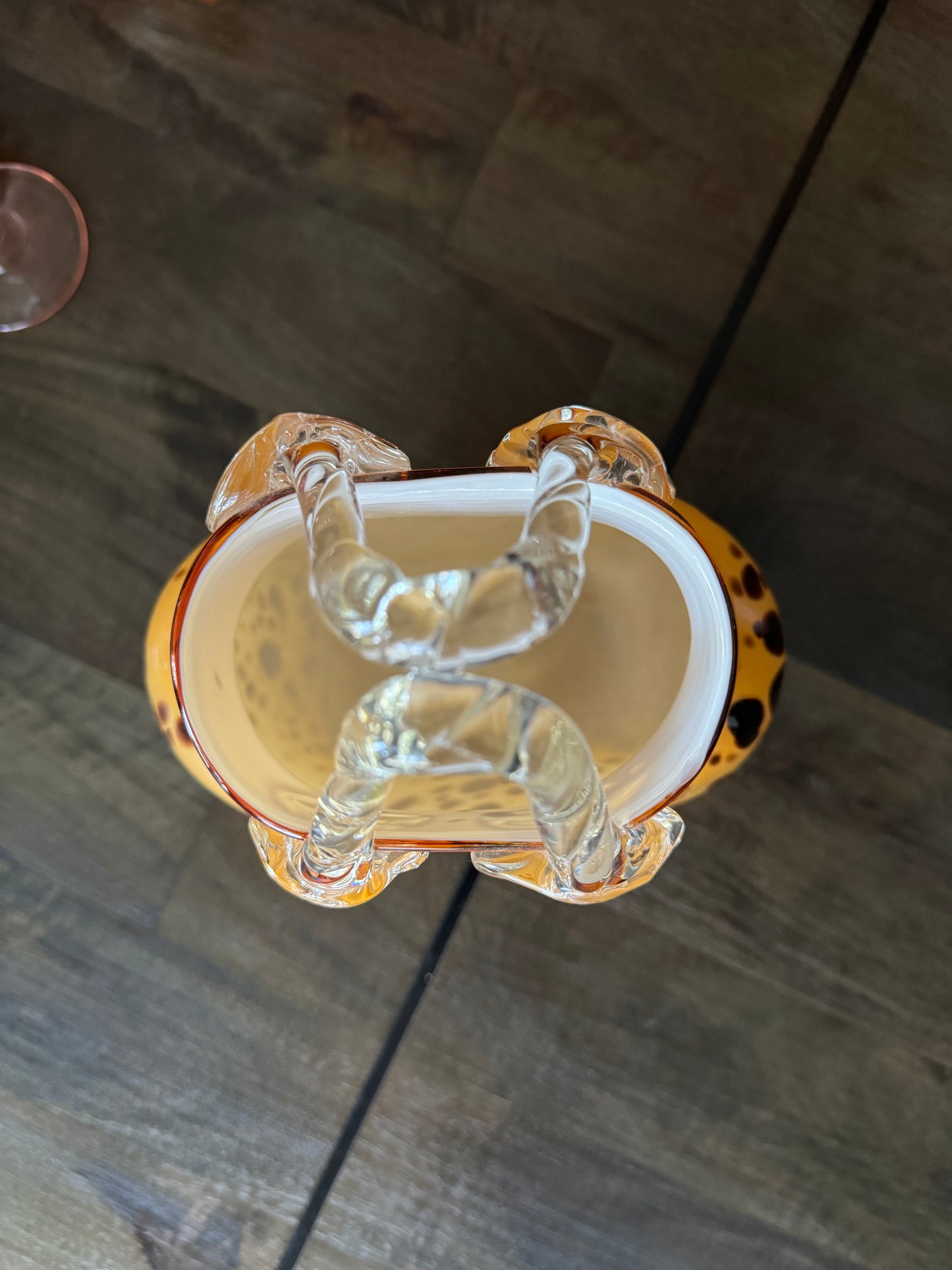 Vintage Hand-Blown Tortoiseshell Design Art Glass Purse Vase