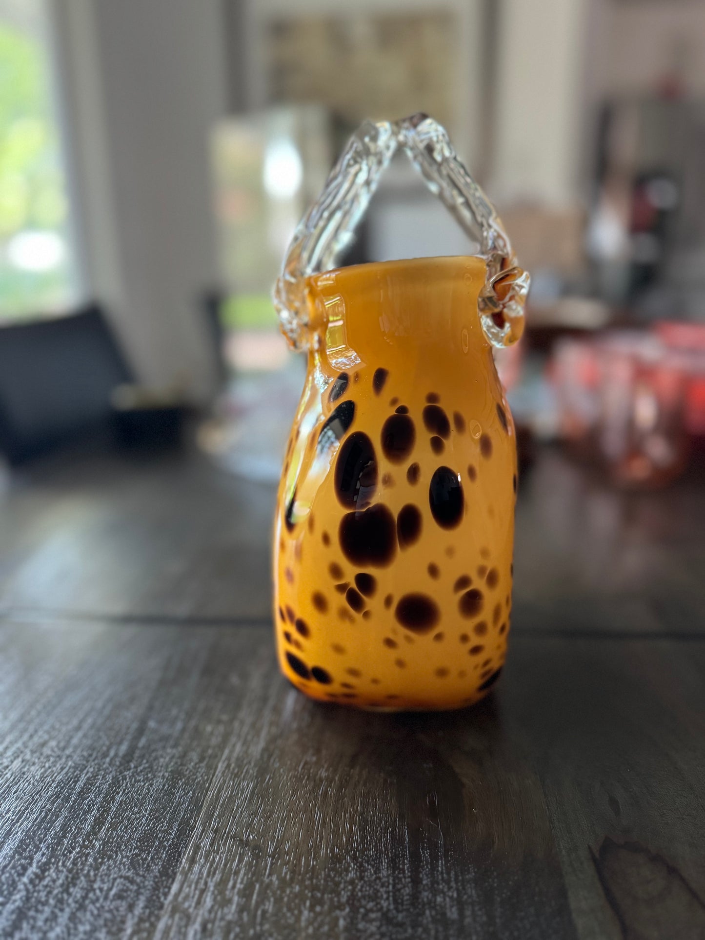 Vintage Hand-Blown Tortoiseshell Design Art Glass Purse Vase