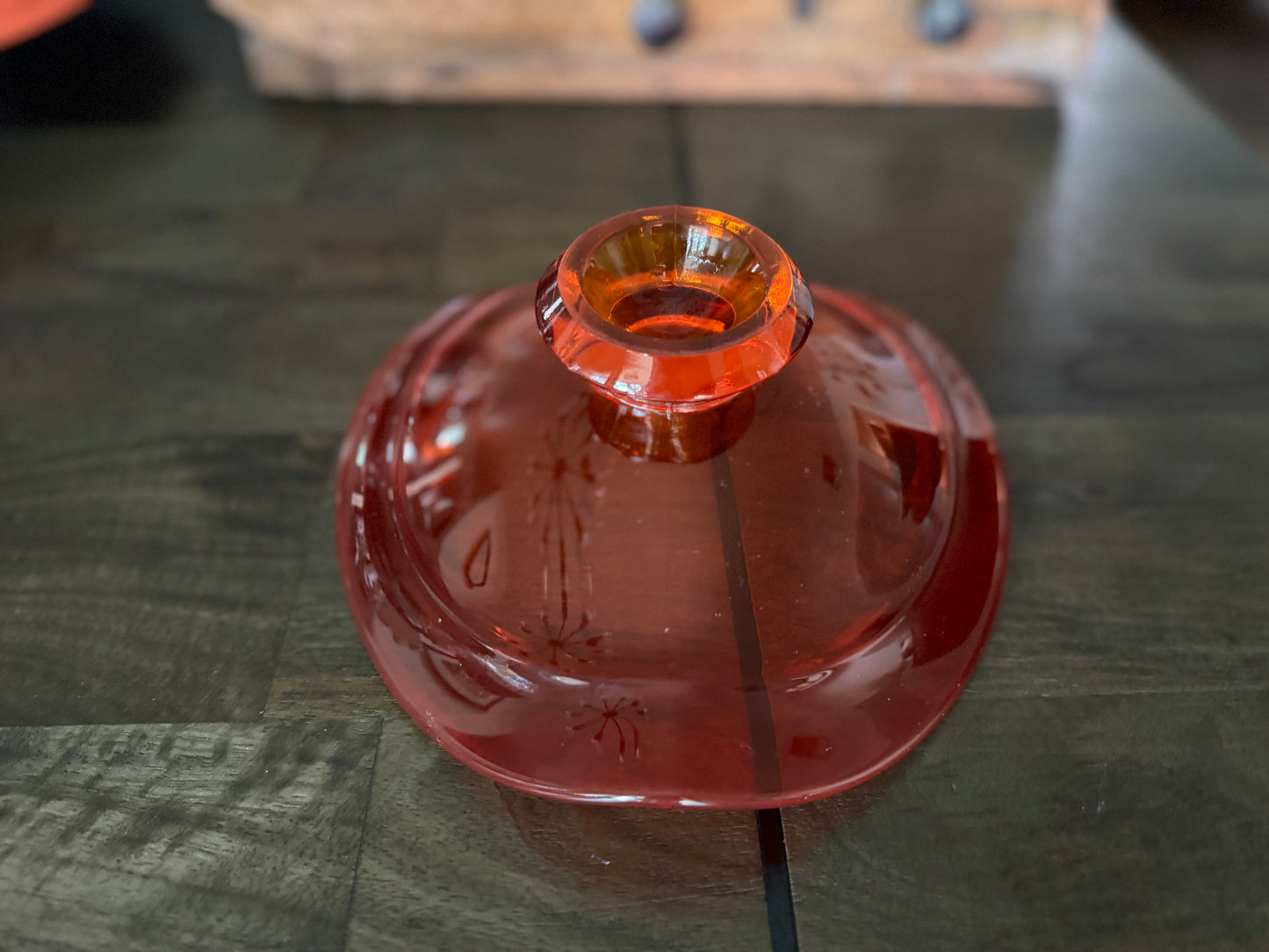 Vintage Viking Glass Persimmon Orange Epic Heart/Leaf Pedestal Bowl
