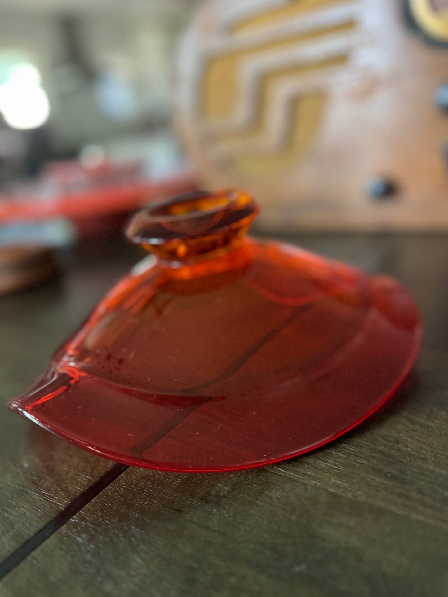 Vintage Viking Glass Persimmon Orange Epic Heart/Leaf Pedestal Bowl
