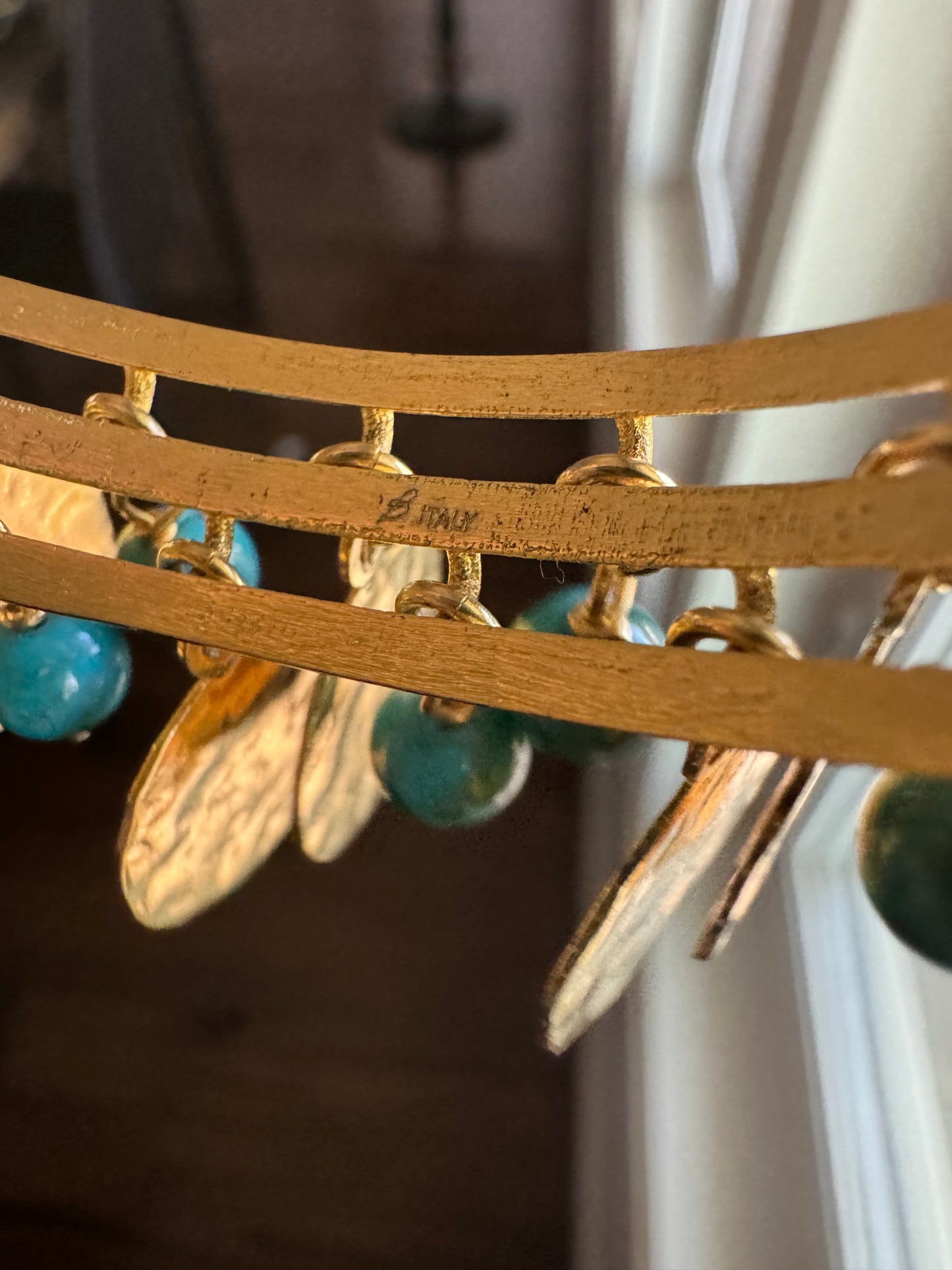 Vintage Bronzallure, B Italy, Boho Gold-Tone Dangle Coin & Turquoise Bracelet Set