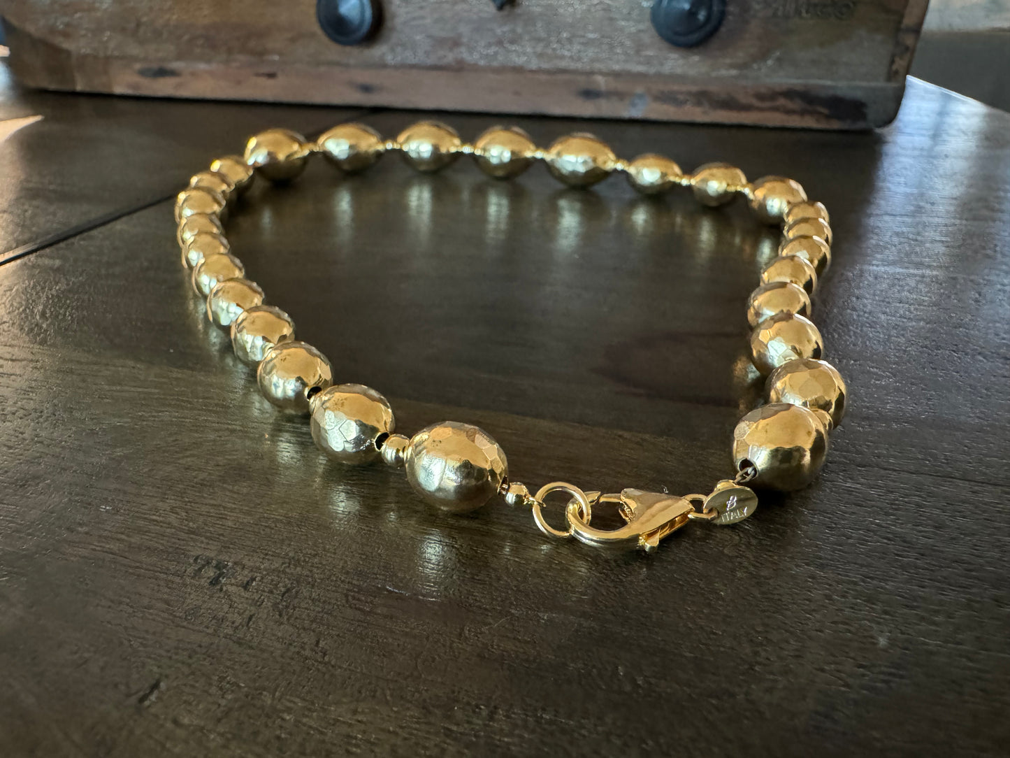 Bronzallure Italy by Milor 18 KT Gold Plated Hammered Bead Necklace