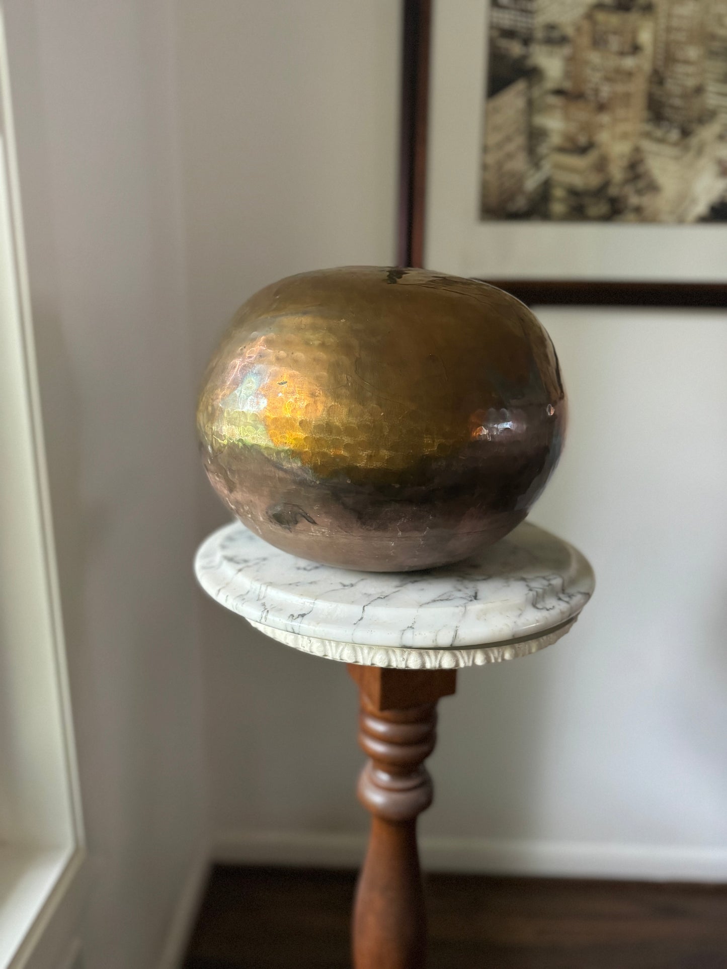 Vintage Hammered Brass Orb Bowl