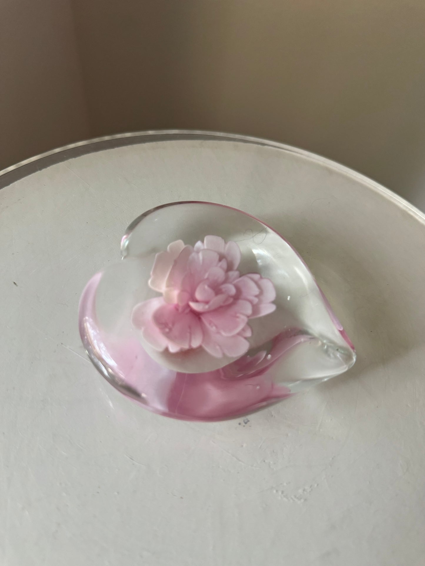 Vintage Murano Heart-Shaped Floral Paperweight