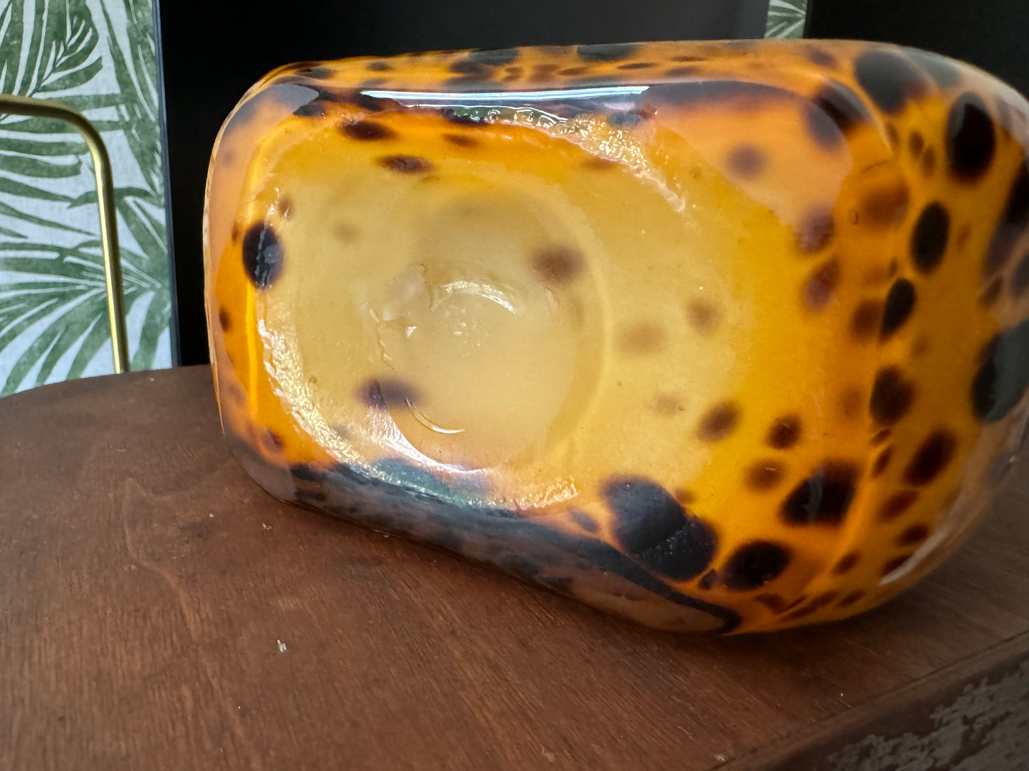 Vintage Hand-Blown Tortoiseshell Design Art Glass Purse Vase