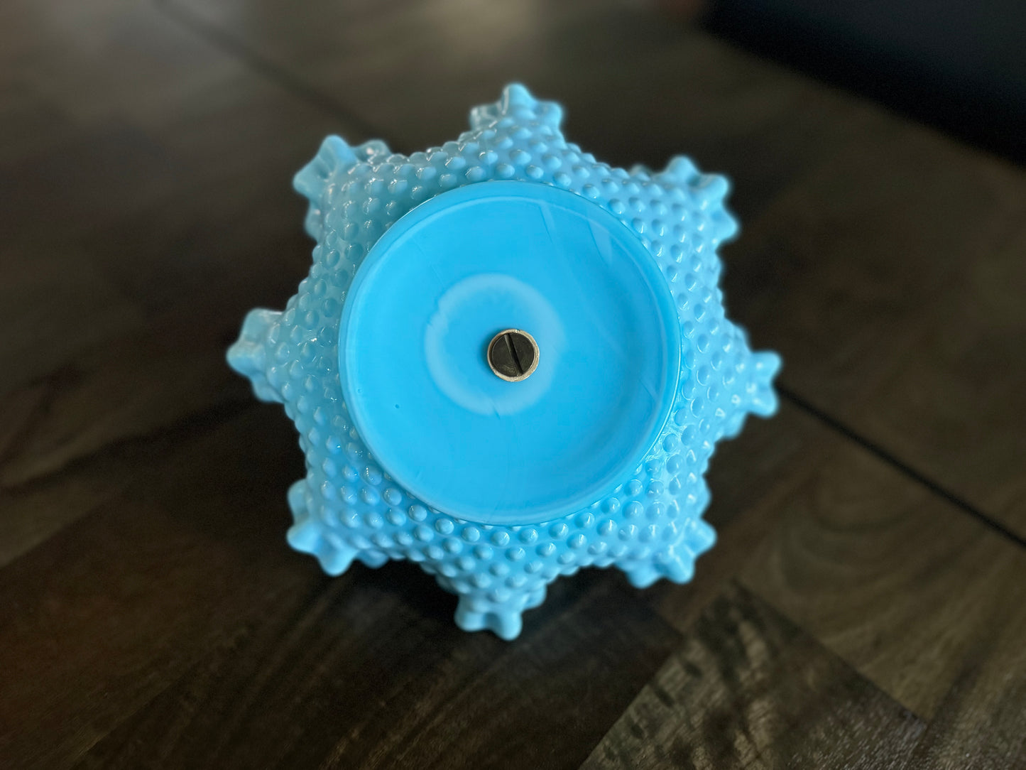 Fenton Slag Glass Hobnail Blue Ruffled Tidbit Tray Candy Dish with Handle 406B