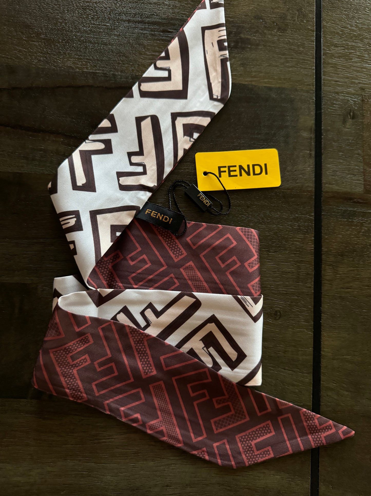 Fendi Silk Wrappy Bandeau in Beige, White and Brown