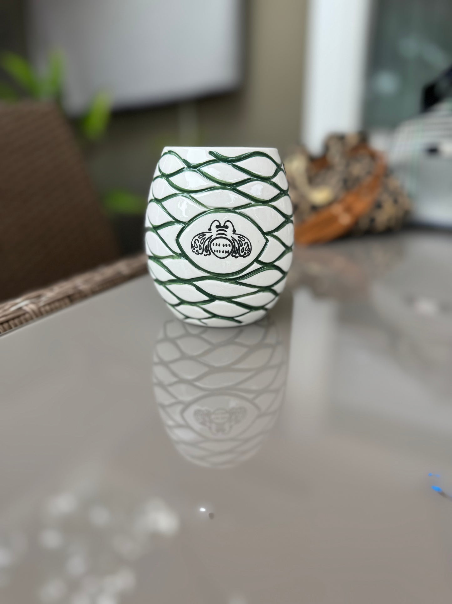 Patrón Tequila Bee Hive Agave White and Green Ceramic Tiki Mug
