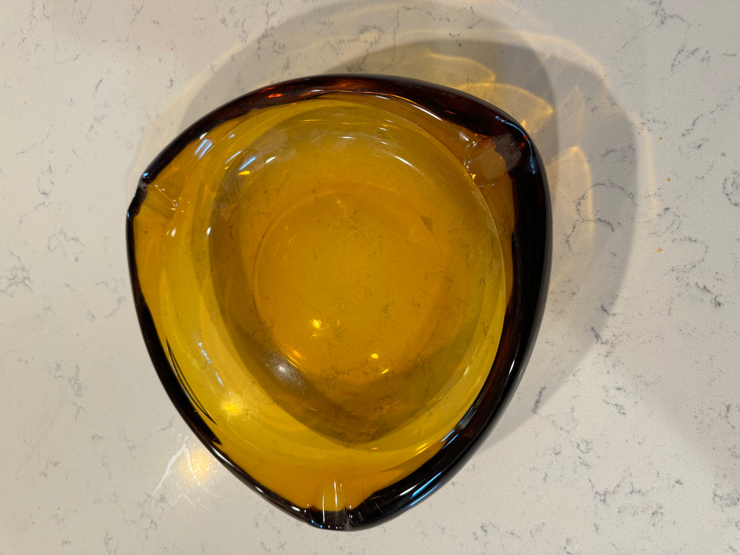 Vintage Heavy Viking Moroccan Amber Glass Triangle Ashtray