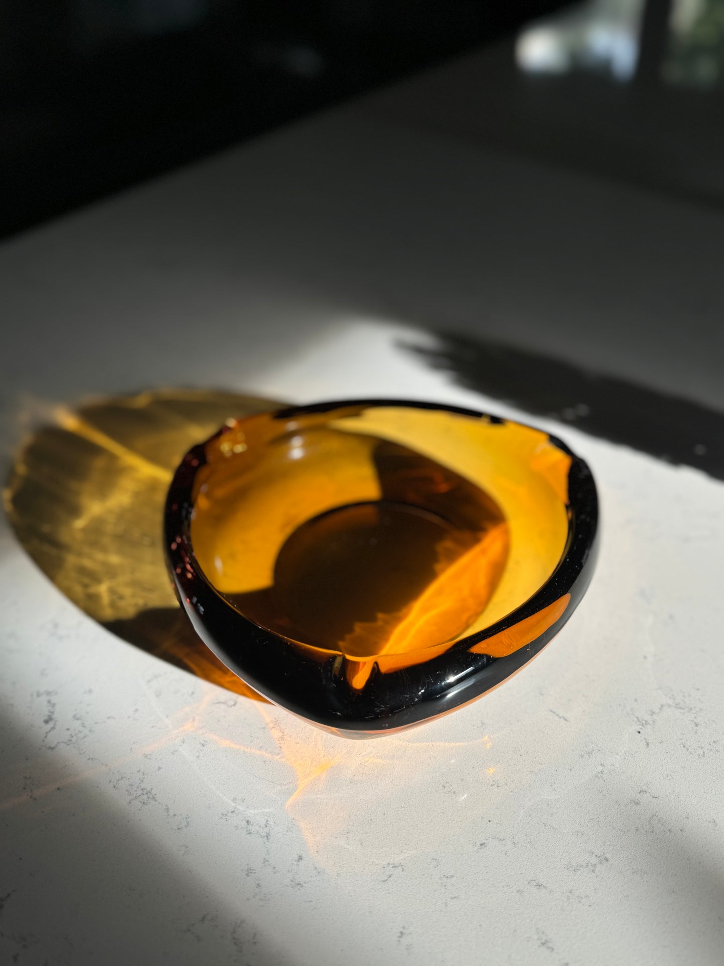 Vintage Heavy Viking Moroccan Amber Glass Triangle Ashtray