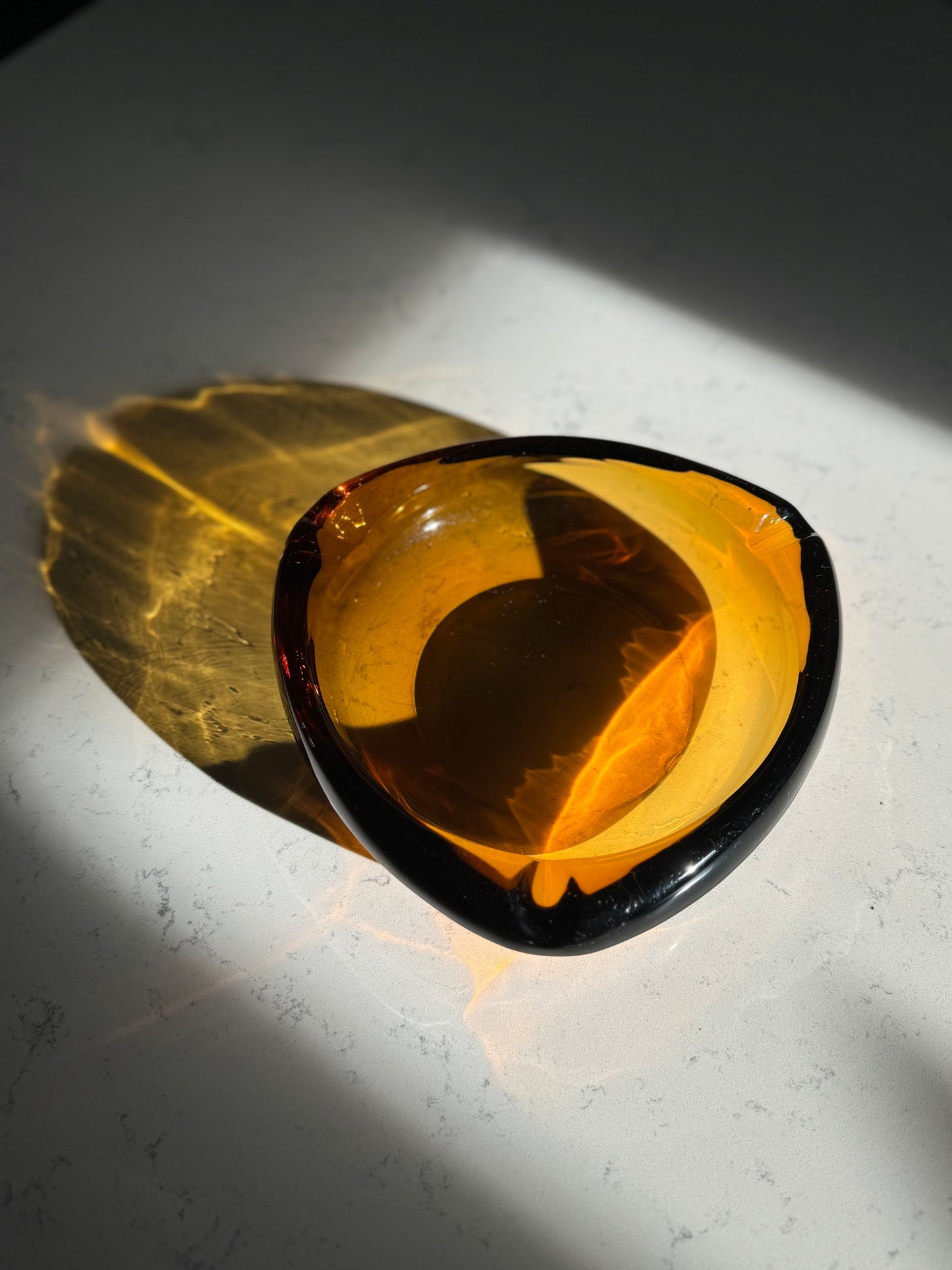 Vintage Heavy Viking Moroccan Amber Glass Triangle Ashtray