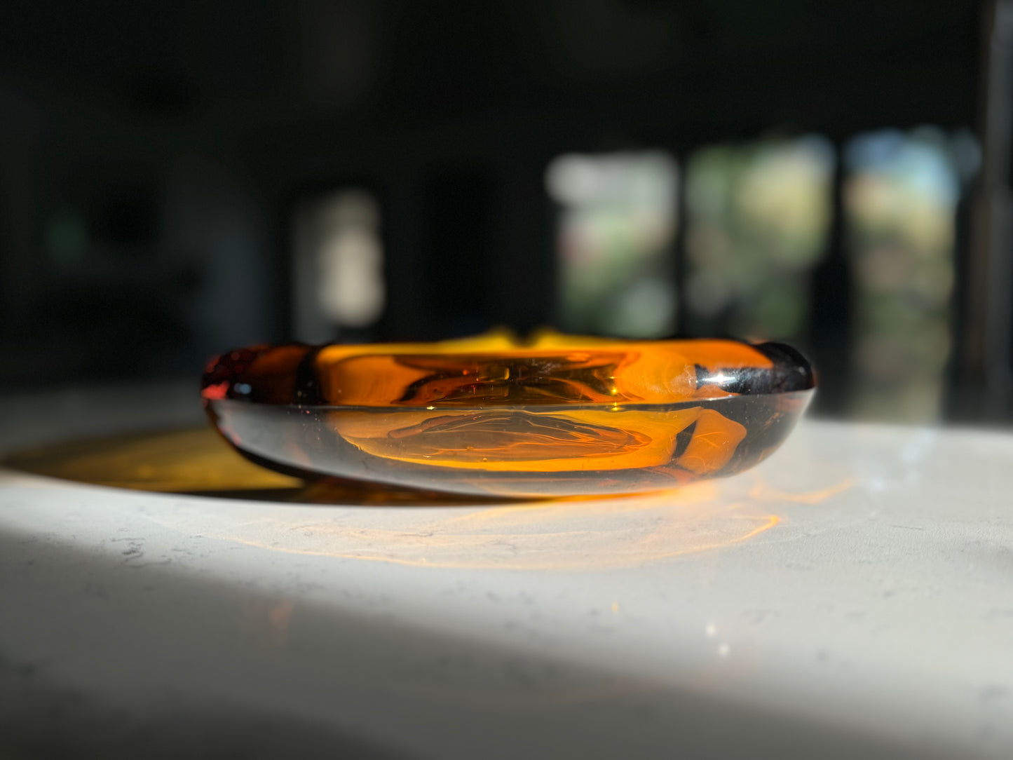 Vintage Heavy Viking Moroccan Amber Glass Triangle Ashtray