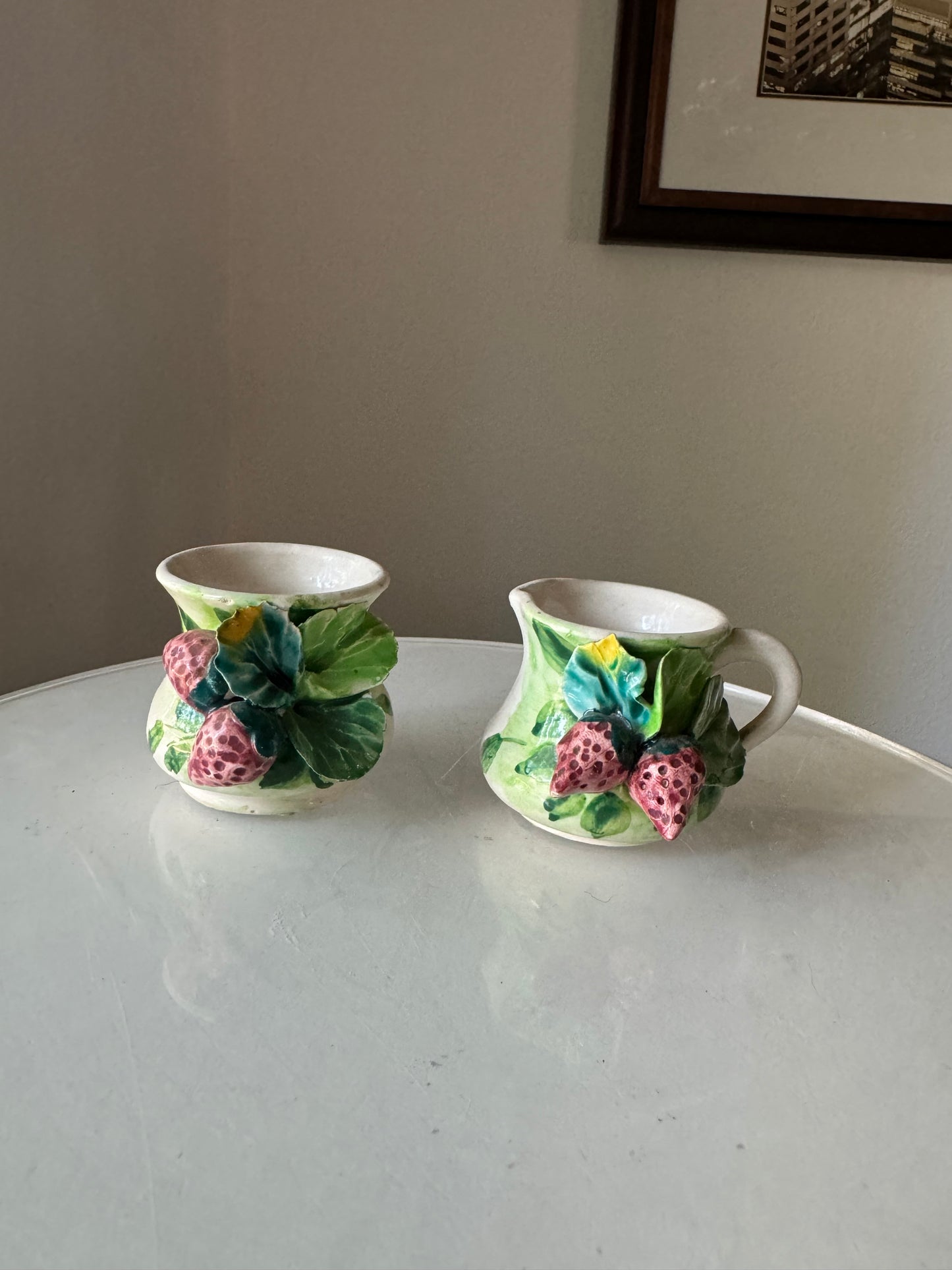 Vintage Italian Strawberry Milk and Creamer cups