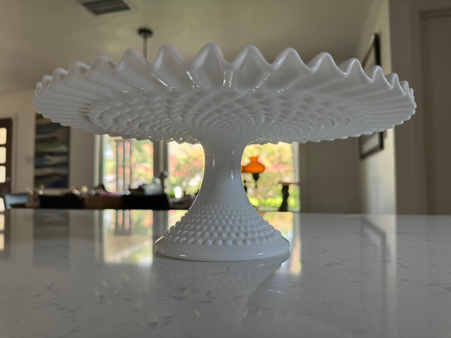Vintage Fenton Hobnail Milk Glass Pedestal Cake Stand
