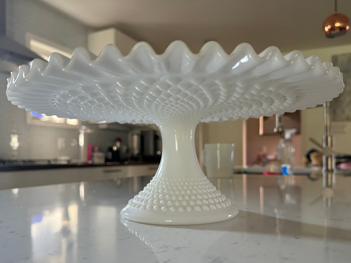Vintage Fenton Hobnail Milk Glass Pedestal Cake Stand