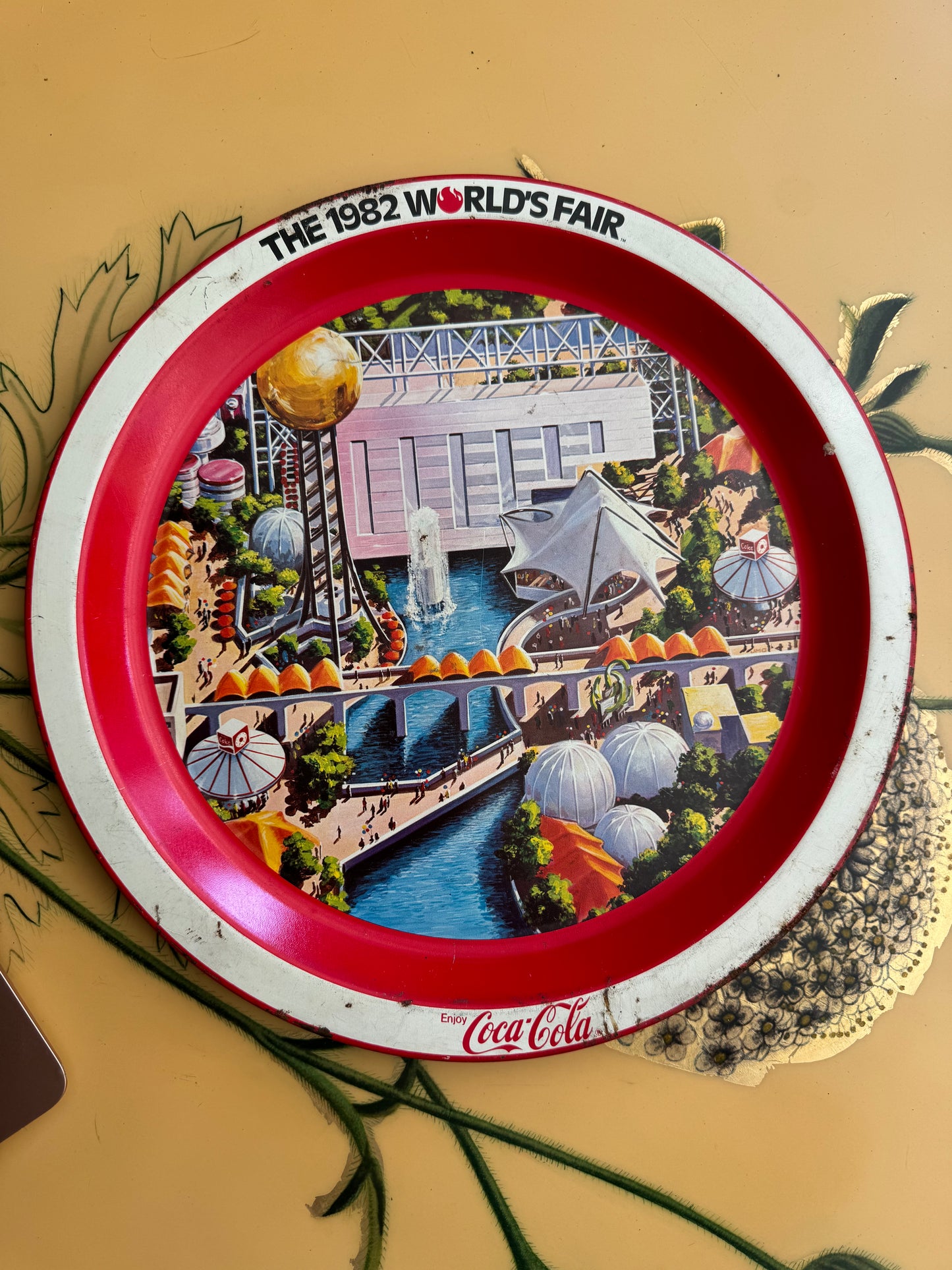 Coca Cola round metal platter/plate