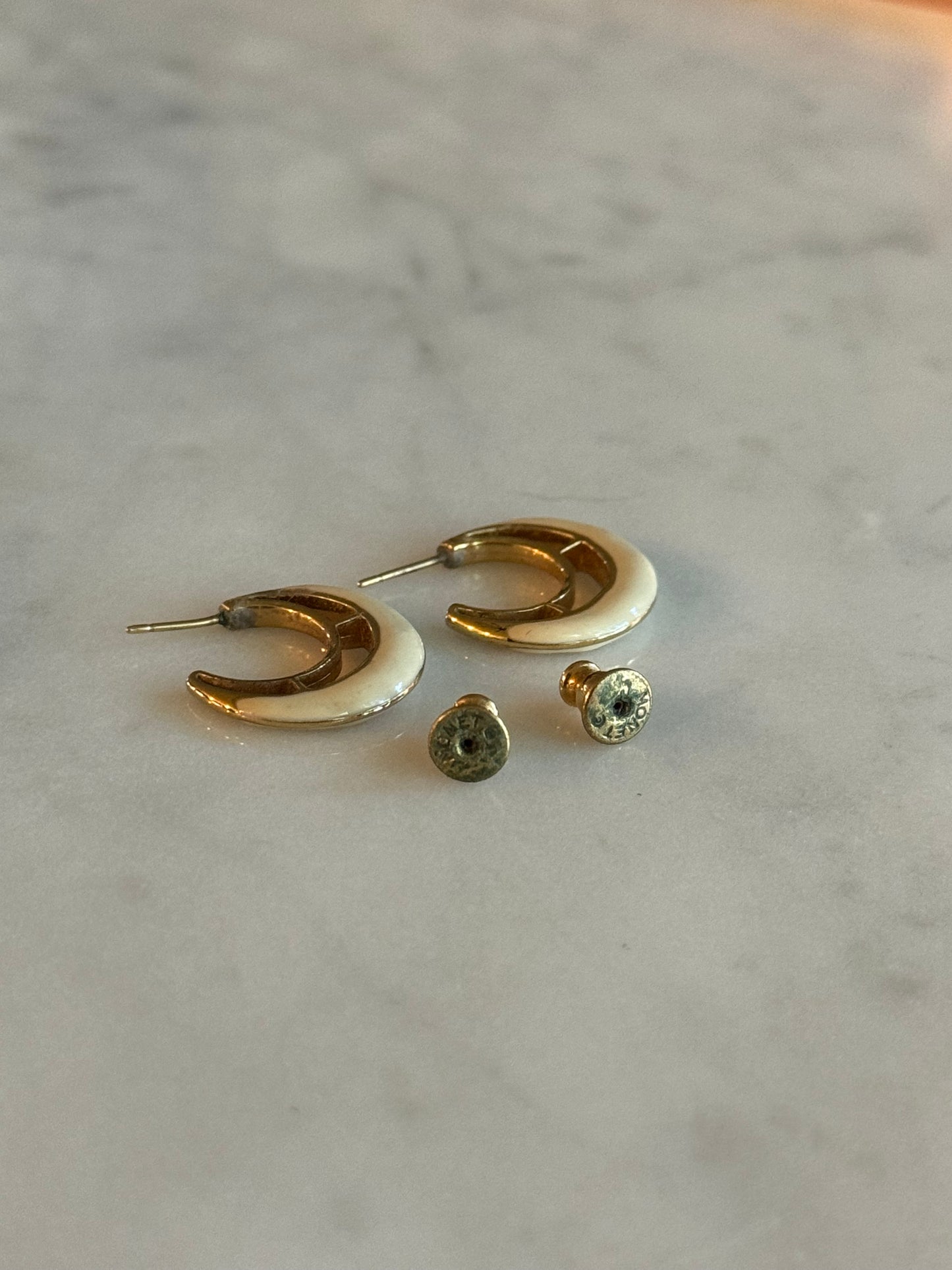 Vintage Monet Gold and Cream Half Hoop Earrings