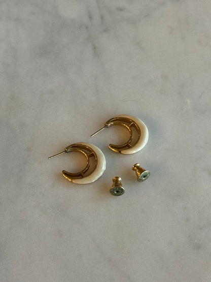 Vintage Monet Gold and Cream Half Hoop Earrings