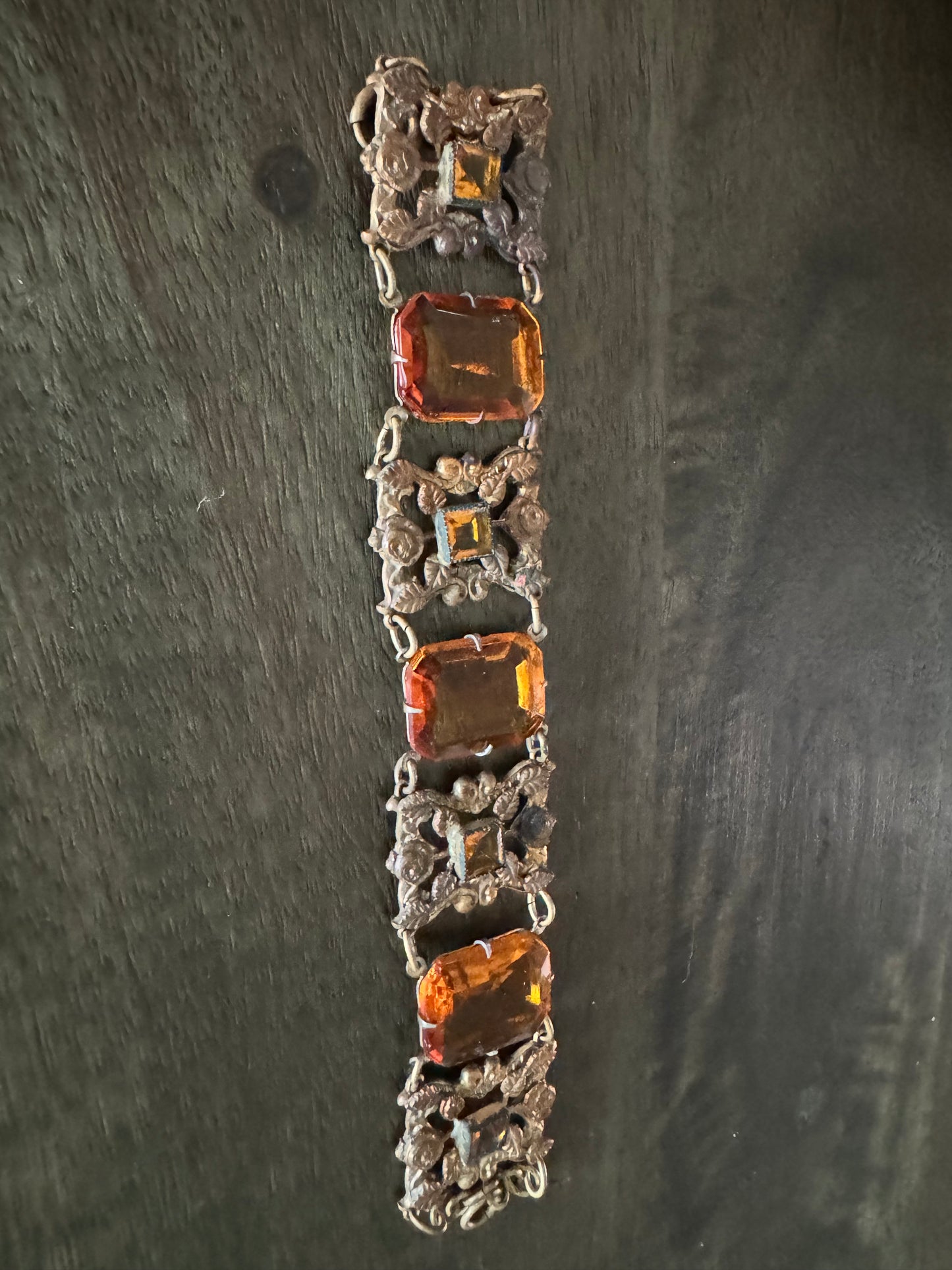 Antique Art Deco Amber Glass Fancy Link Bracelet
