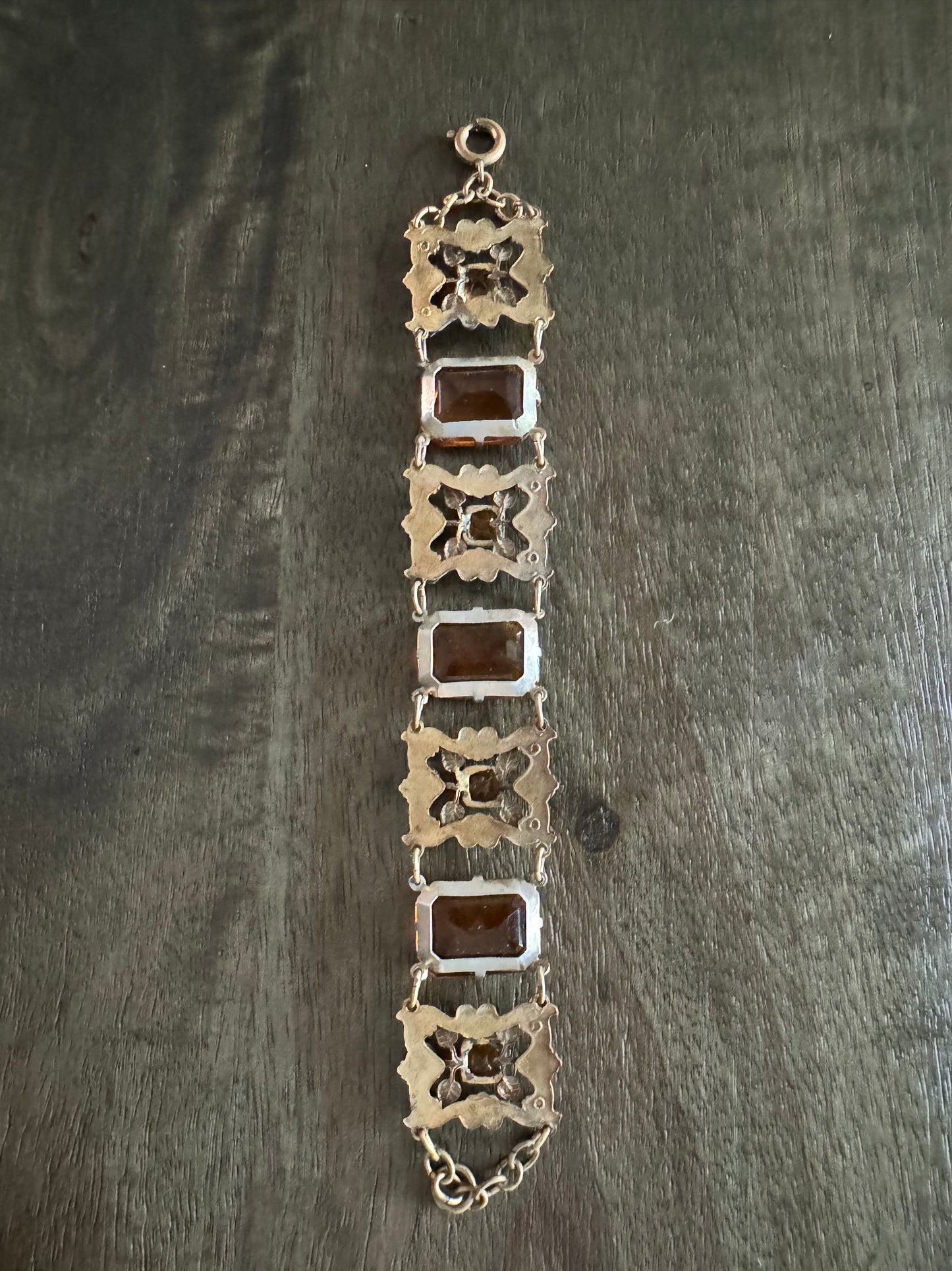 Antique Art Deco Amber Glass Fancy Link Bracelet