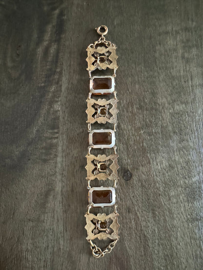 Antique Art Deco Amber Glass Fancy Link Bracelet