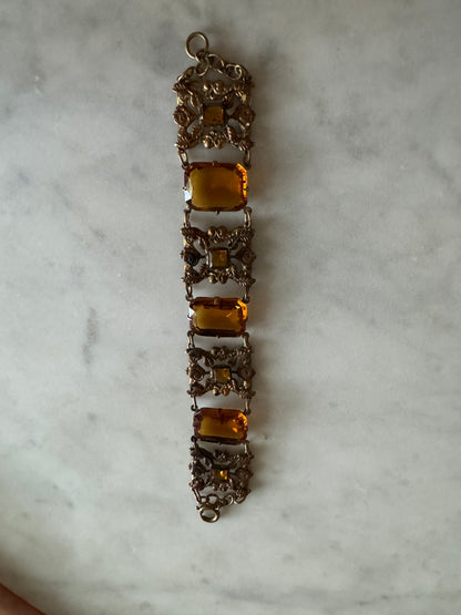 Antique Art Deco Amber Glass Fancy Link Bracelet