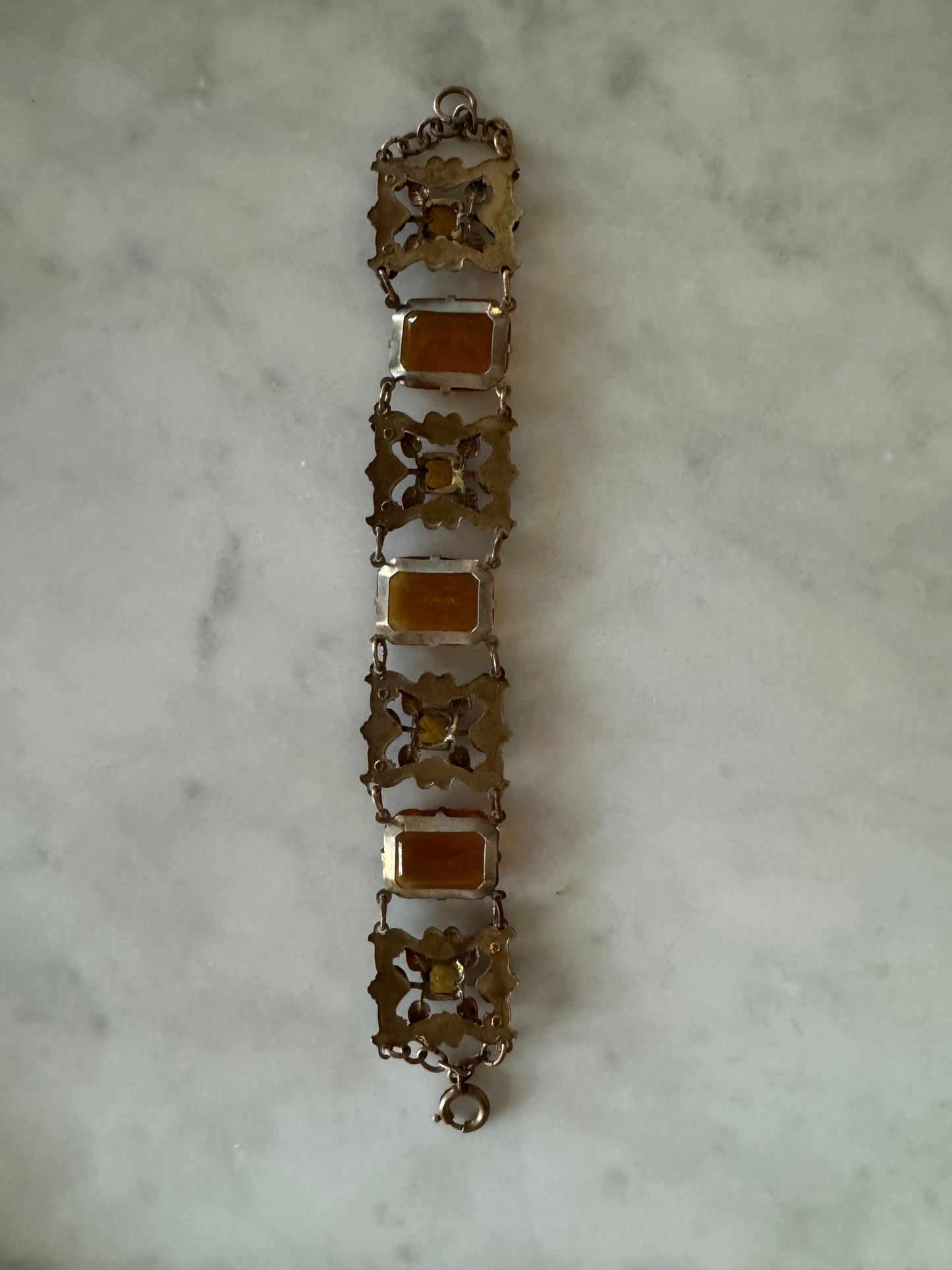 Antique Art Deco Amber Glass Fancy Link Bracelet