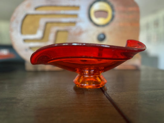 Vintage Viking Glass Persimmon Orange Epic Heart/Leaf Pedestal Bowl