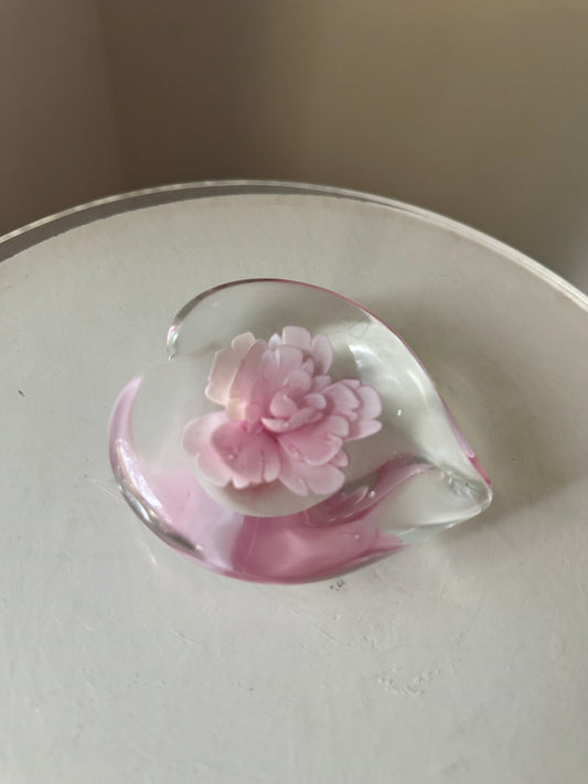 Vintage Murano Heart-Shaped Floral Paperweight
