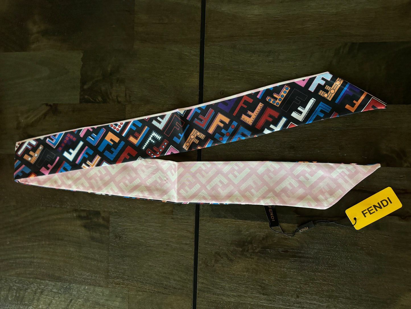 Fendi Funfair Reversible Lavender & Multicolor Logo Silk Wrappy Bandeau/Scarf