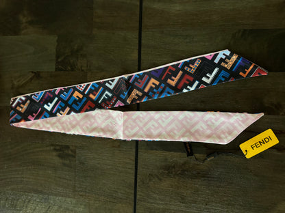 Fendi Funfair Reversible Lavender & Multicolor Logo Silk Wrappy Bandeau/Scarf