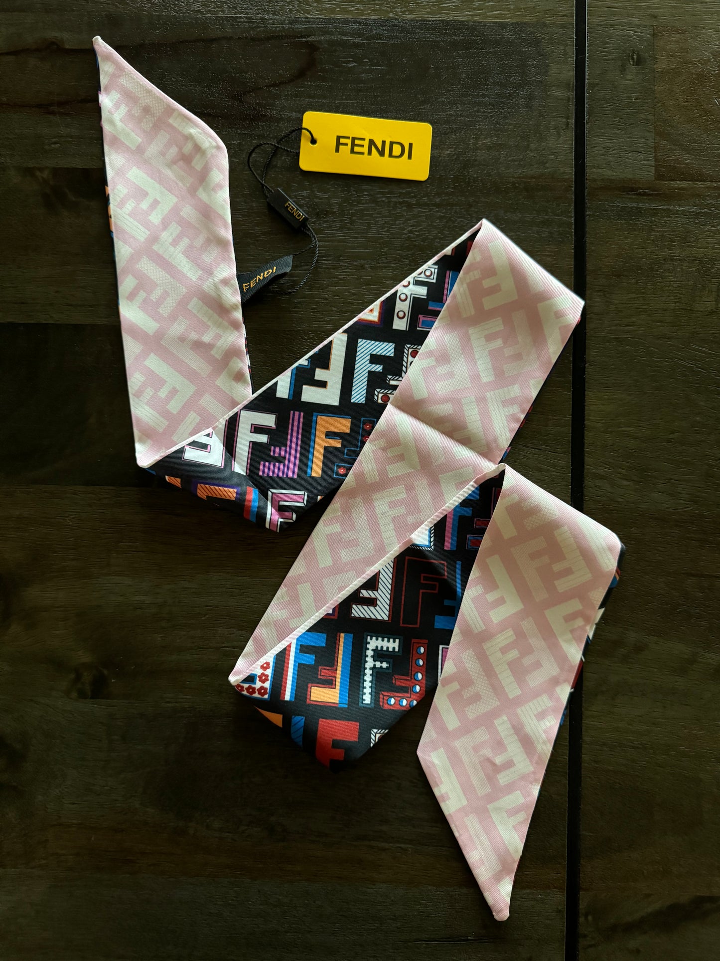 Fendi Funfair Reversible Lavender & Multicolor Logo Silk Wrappy Bandeau/Scarf